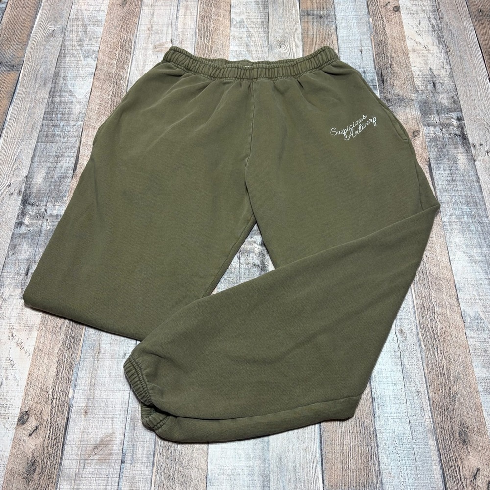Suspicious Antwerp Sweatpants Men XL Olive Green Script Logo Joggers Streetwear
